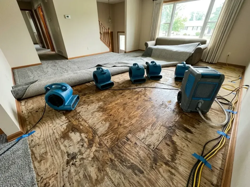 Air Mover — Residential Interior — Air Mover, Dehumidifier, Plywood Subfloor, Residential Interior, Emergency Water Extracti…