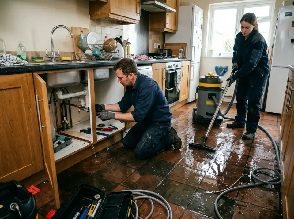 Wet Dry Vacuum — Residential Kitchen — Wet Dry Vacuum, Under-sink Pipes, Toolbox, Residential Kitchen, Emergency Water Extra…