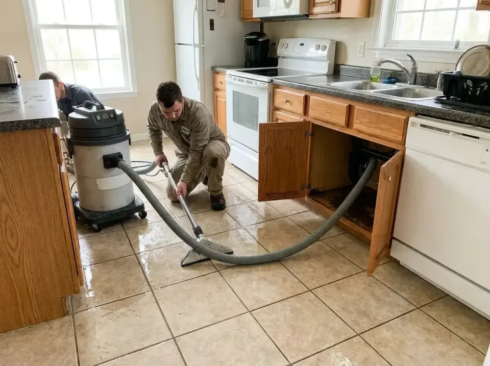 Wet-dry Vacuum — Water Damage Restoration — Wet-dry Vacuum, Technician, Kitchen Cabinets, Water Damage Restoration, Emergenc…